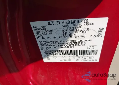2012 Ford Escape Xlt from USA, damaged, VIN 1FMCU0DG9CKA56936